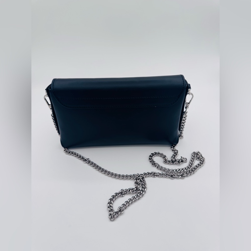 Falor Black Leather Handbag With Silver Chain | Brand New Without Tags - Picture 2 of 6